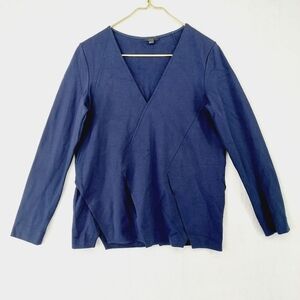 COS Synthetic Asymmetrical Front Blue Geometric Stitching Blouse P2064